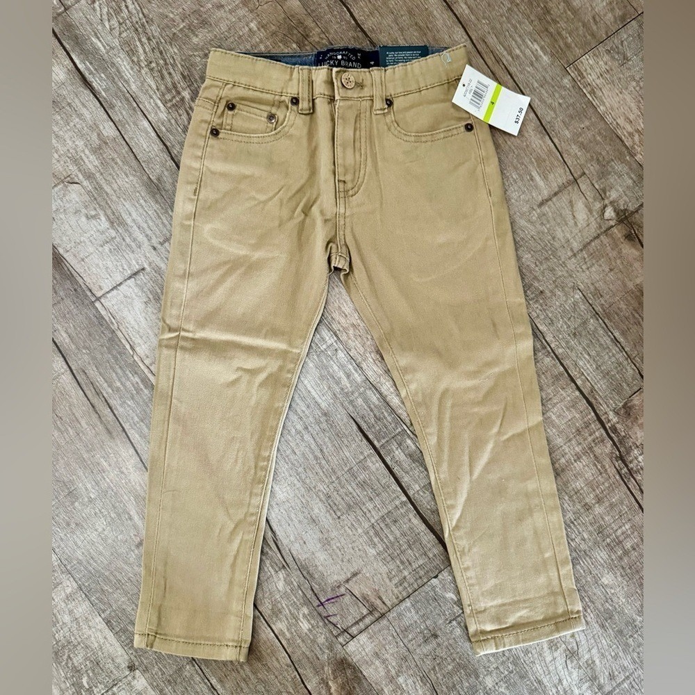 Lucky Brand Boys Authentic Skinny Stretch Pants Kelp Khaki Tan Chino Size 4 NWT